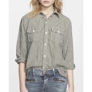 Current/Elliott The Perfect Shirt Womens Size 0 XS Army Green Gingham Preppy Top